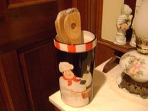 "Chef" Design Canister w/Wooden Cooking Tools - All New - REDUCED in Kingwood, Texas